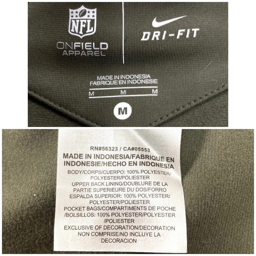 Nike NFL ONFIELD Jets Camo Pocket Half Zip Pullover Jersey Shirt Military Green